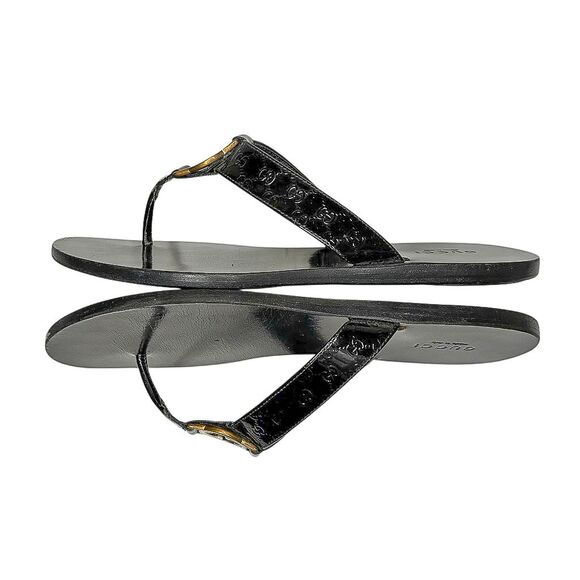 Gucci Microguccissima Patent Leather Interlocking GG Thong Sandals EU 36.5 Black - Picture 9 of 11